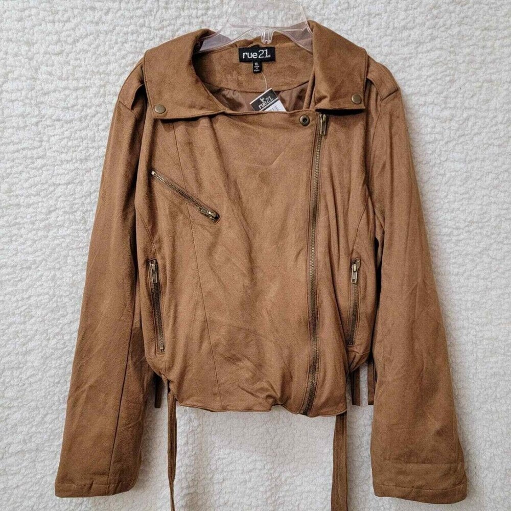 Rue21 Jacket Womens XL Brown Biker with Tassels Full‎ zipper Pockets New Tags